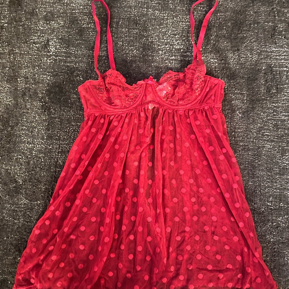 Red Lace & Polka Dot Babydoll Chemise - Women Intimates